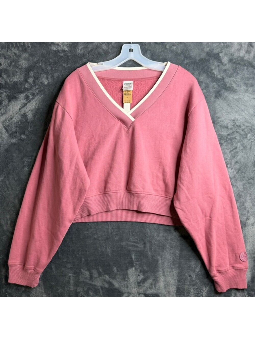Victoria's Secret PINK Long Sleeve V-Neck Crop Sweatshirt Canyon Rose L NWT